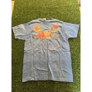 VTG Y2K Air Waves Joan Marie Cat Floral Graphic T Shirt Blue Kitten Tee Large